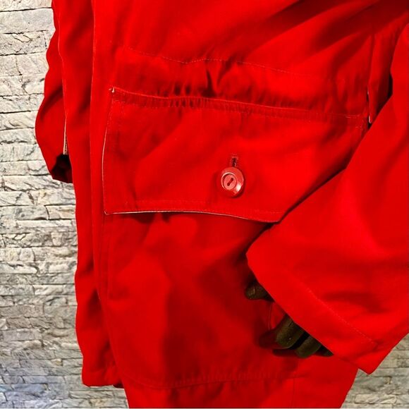 London Fog Womens Fur Hooded Anorak Zip Up Red Coat Snap Button Front Pockets - Picture 6 of 7